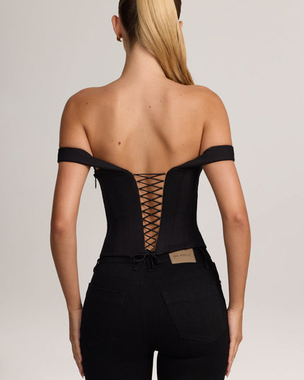 Black Ponte Bardot Corset Top