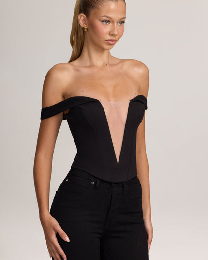 Black Ponte Bardot Corset Top