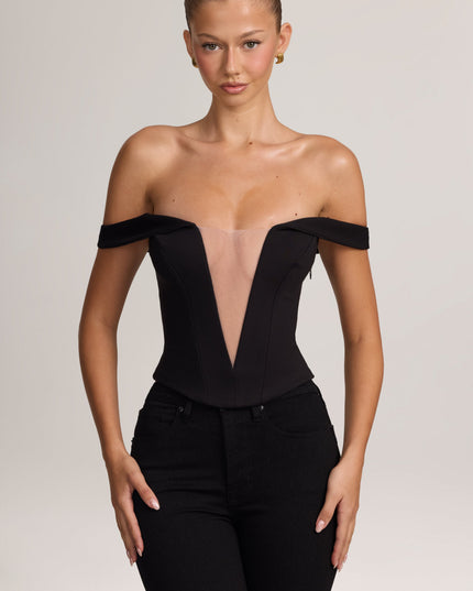 Black Ponte Bardot Corset Top