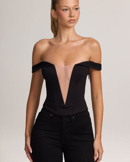 Black Ponte Bardot Corset Top
