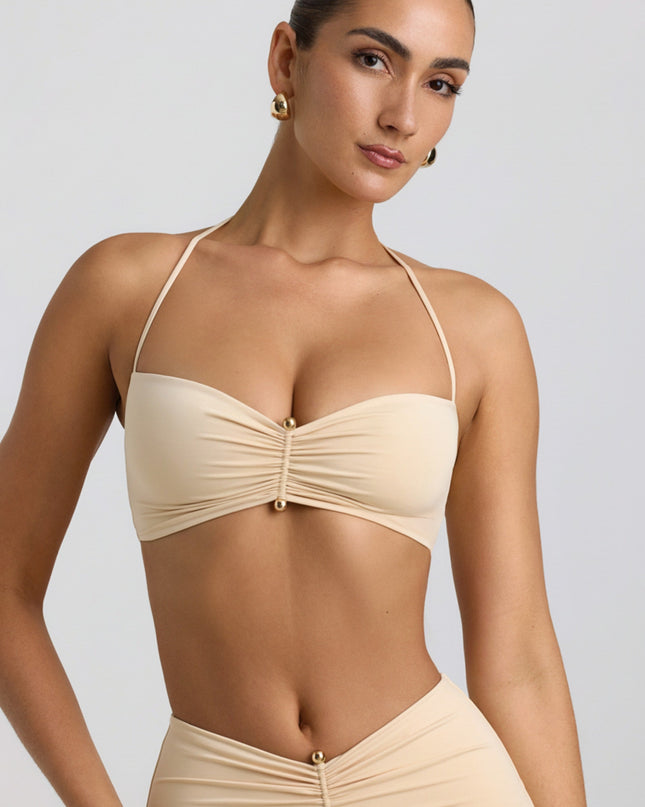 Buttercream Slinky Jersey Hardware Detail Halterneck Bralette