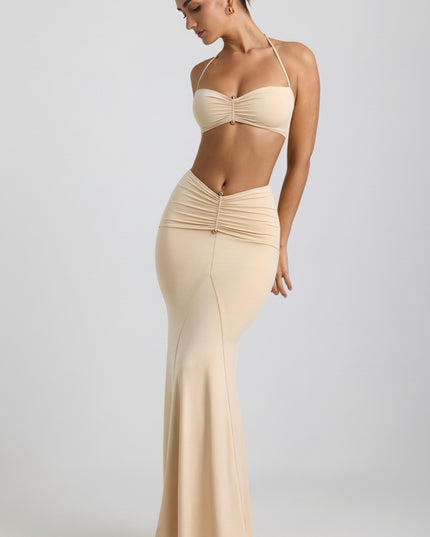 Buttercream Slinky Jersey Hardware Detail Halterneck Bralette