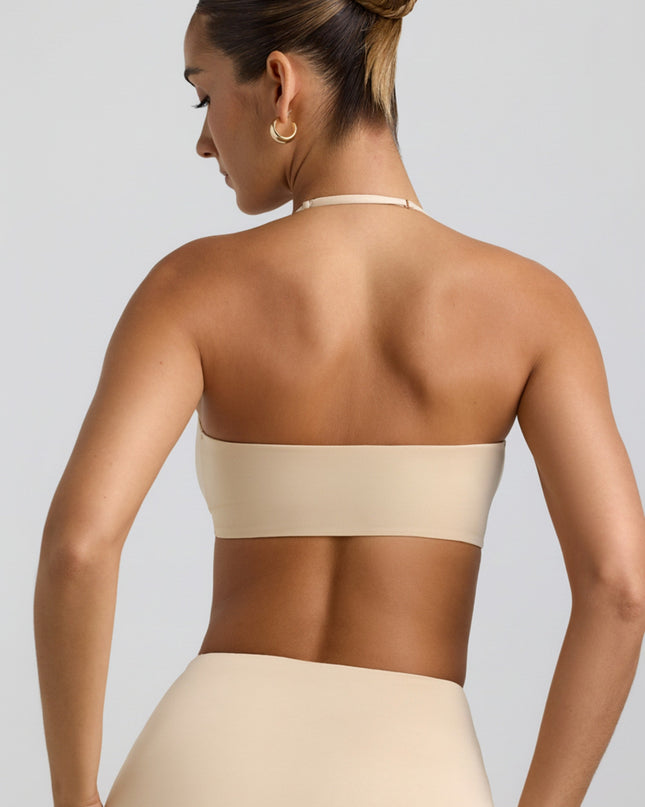 Buttercream Slinky Jersey Hardware Detail Halterneck Bralette
