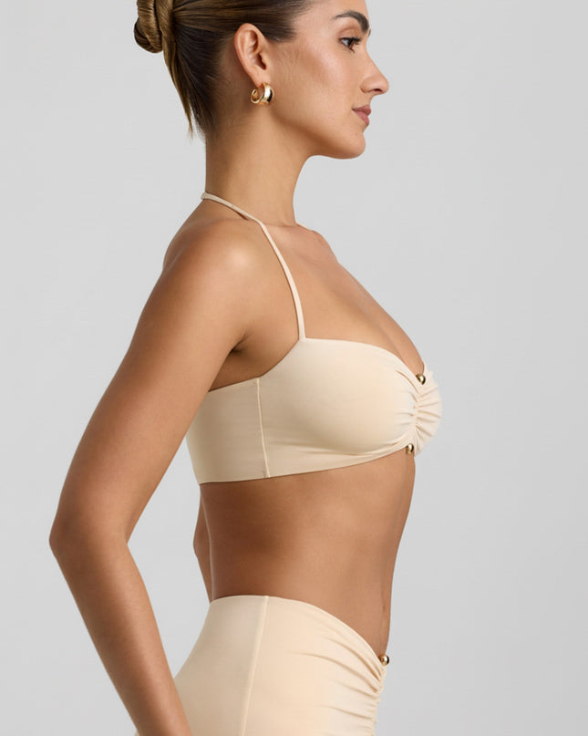 Buttercream Slinky Jersey Hardware Detail Halterneck Bralette