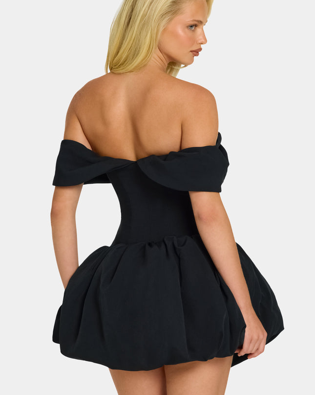 Black Off-Shoulder Layered Bubble Hem Corset Mini Dress