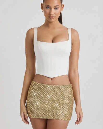 Gold Embellished Low-Rise Mini Skirt