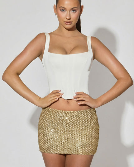 Gold Embellished Low-Rise Mini Skirt