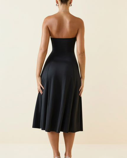 Black Slinky Jersey Strapless A-Line Midaxi Dress