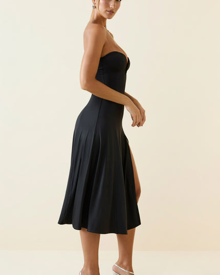 Black Slinky Jersey Strapless A-Line Midaxi Dress