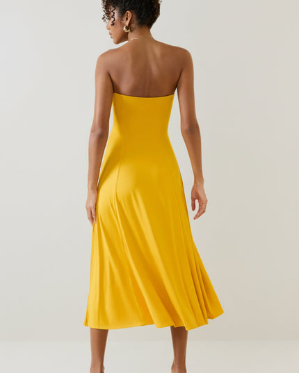 Golden Yellow Slinky Jersey Strapless A-Line Midaxi Dress