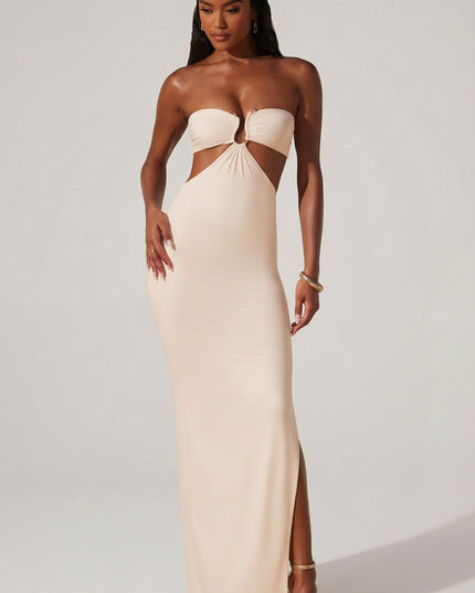 Ivory Ruched Hardware Detail Bandeau Floor Length Dress