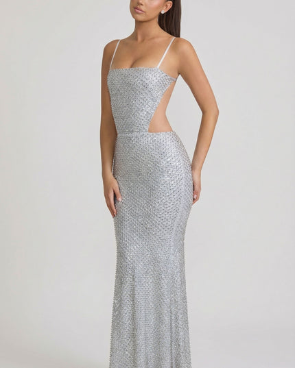Silver Embellished Cut-Out Gown
