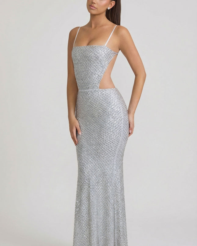 Silver Embellished Cut-Out Gown
