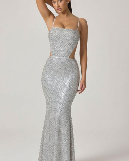 Silver Embellished Cut-Out Gown