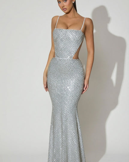 Silver Embellished Cut-Out Gown