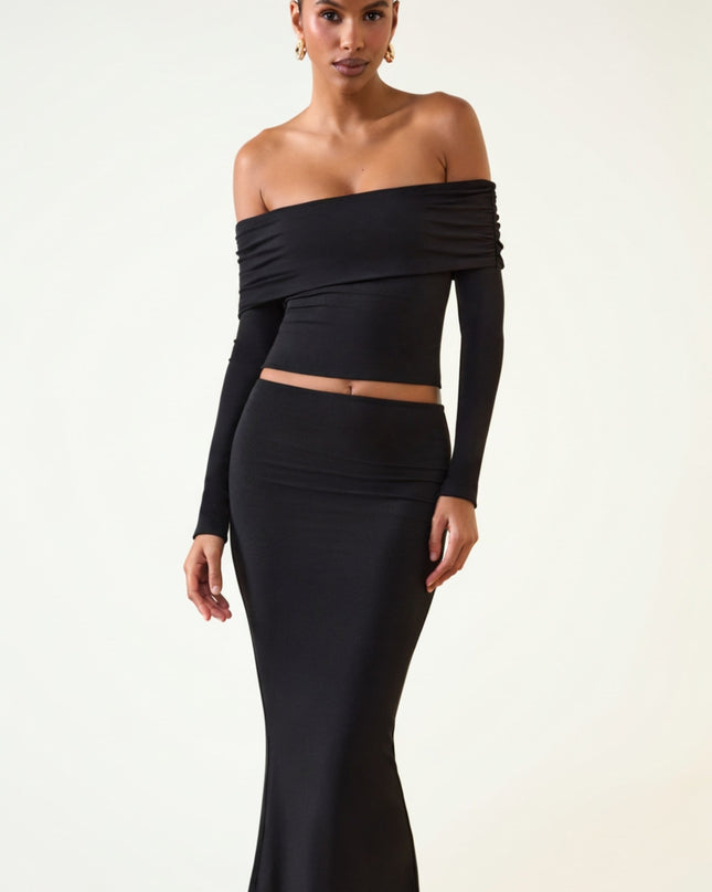 Black Modal Off-Shoulder Long-Sleeve Top