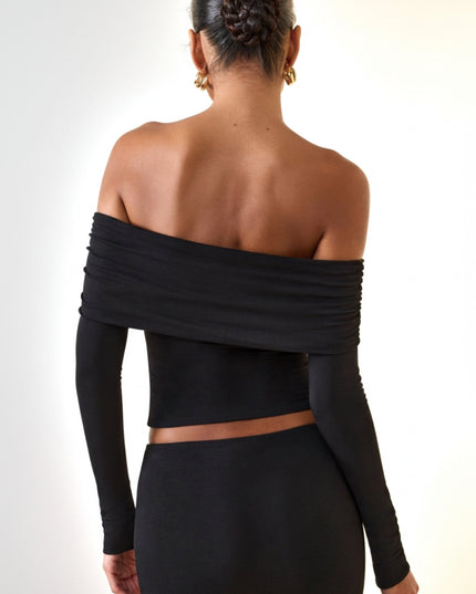 Black Modal Off-Shoulder Long-Sleeve Top