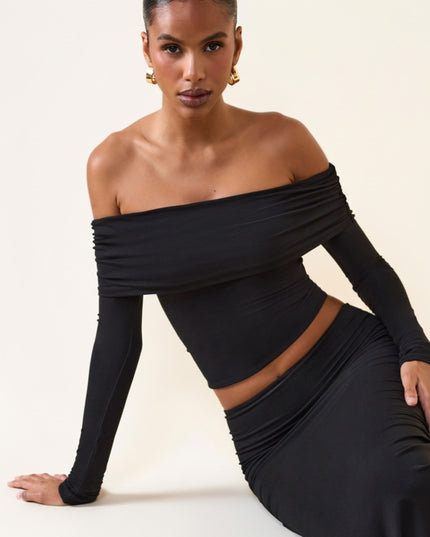 Black Modal Off-Shoulder Long-Sleeve Top