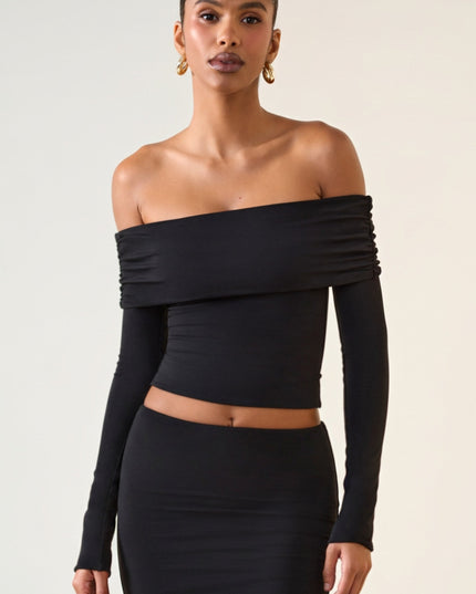 Black Modal Off-Shoulder Long-Sleeve Top