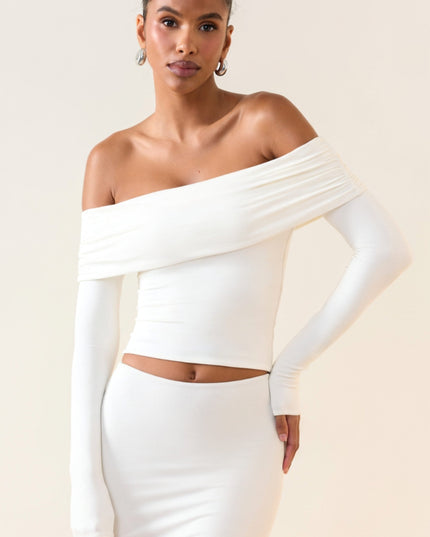 White Modal Off-Shoulder Long-Sleeve Top