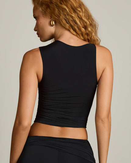 Black Asymmetric Ruched Tank Top
