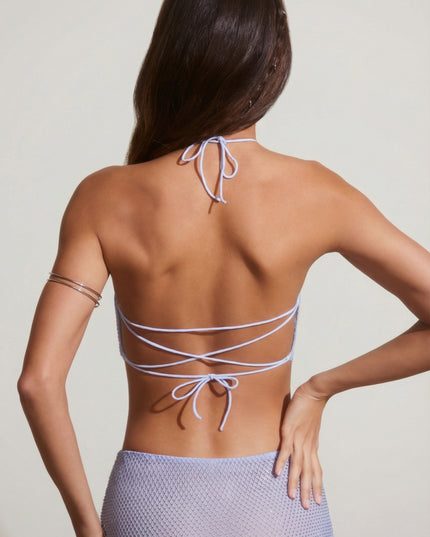 Blue Embellished Open Back Crop Top