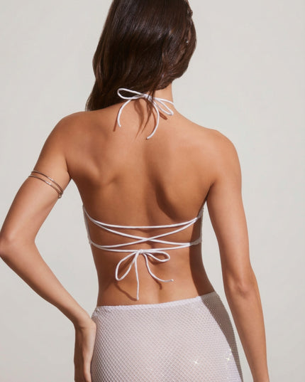 Silver Embellished Open Back Crop Top