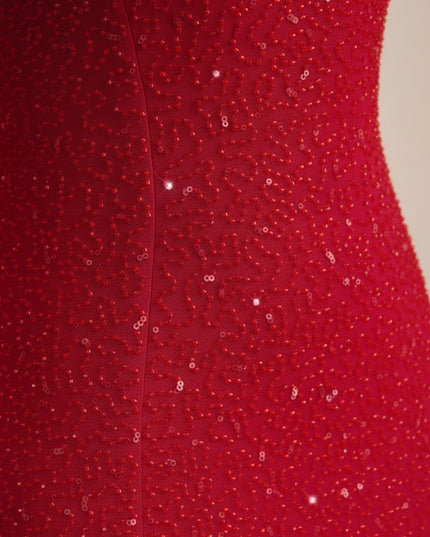 Rouge Embellished Strapless Cowl-Neck Maxi Dress
