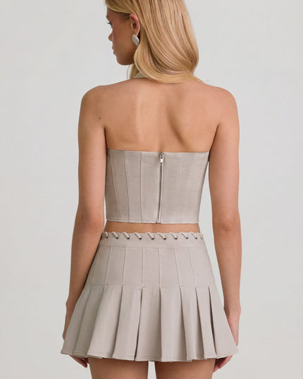 Ecru Low-Rise Pleated Mini Skirt