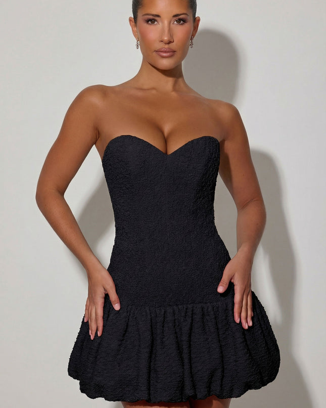 Black Cut-Out Bubble Hem Corset Mini Dress