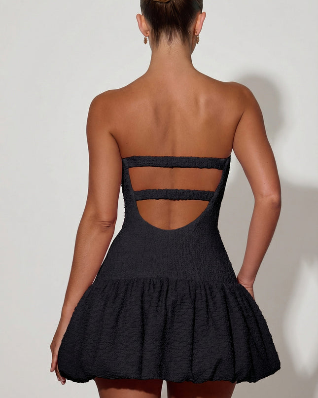 Black Cut-Out Bubble Hem Corset Mini Dress