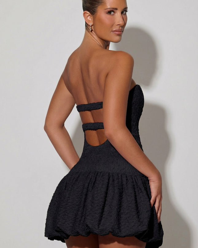 Black Cut-Out Bubble Hem Corset Mini Dress
