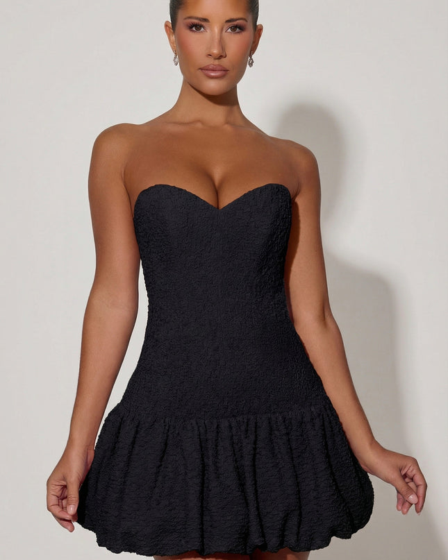 Black Cut-Out Bubble Hem Corset Mini Dress