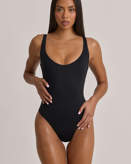 Black Scoop-Neck Cheeky Bodysuit