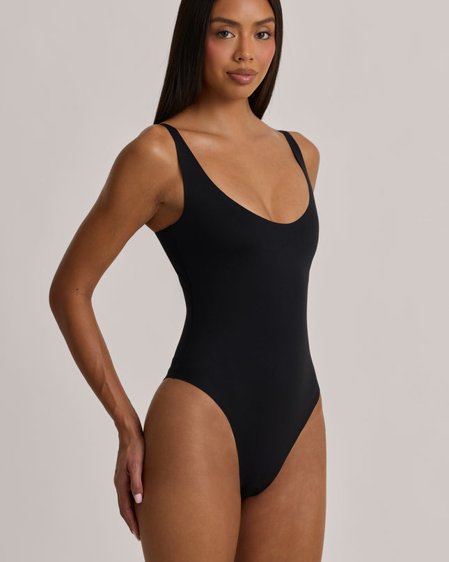 Black Scoop-Neck Cheeky Bodysuit