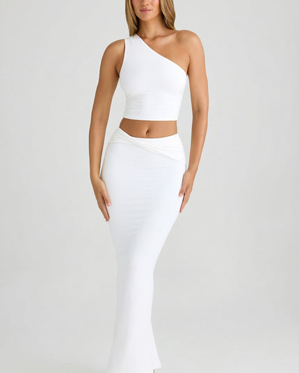 White Modal Twist-Front Maxi Skirt