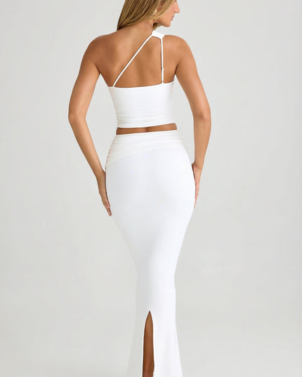 White Modal Twist-Front Maxi Skirt