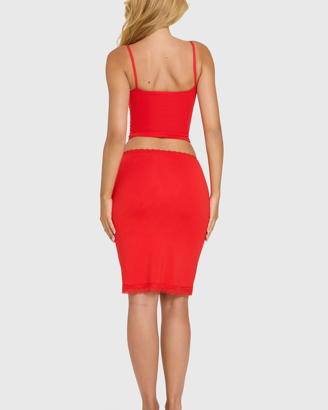 Cherry Modal Lace-Trim Midi Skirt