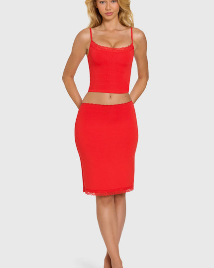 Cherry Modal Lace-Trim Midi Skirt
