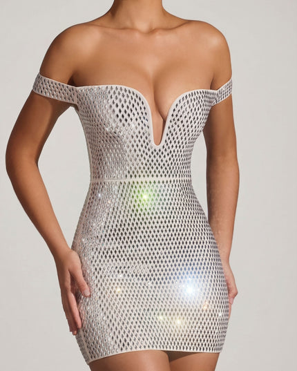White Embellished Off-Shoulder Mini Dress