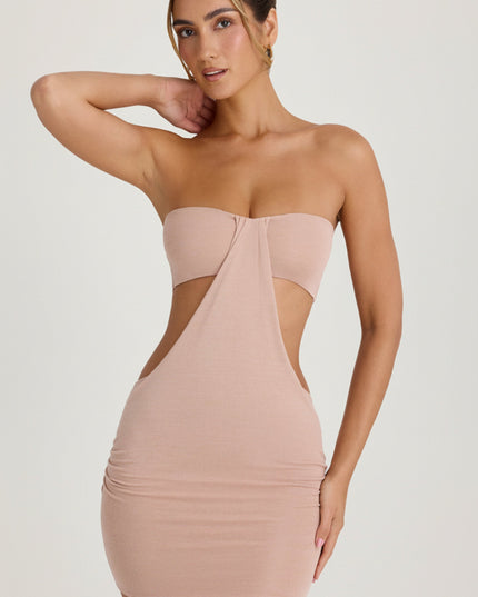 Warm Peach Bandeau Cut-Out Mini Dress