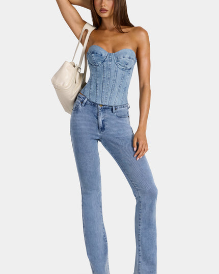 Mid-Blue Low-Rise Flared Jeans