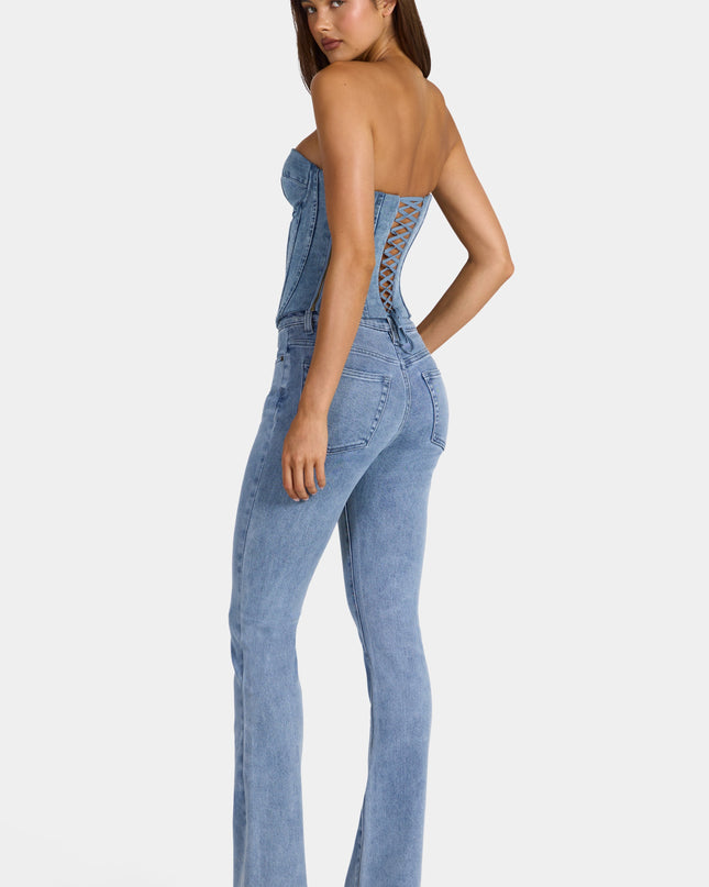 Mid-Blue Low-Rise Flared Jeans