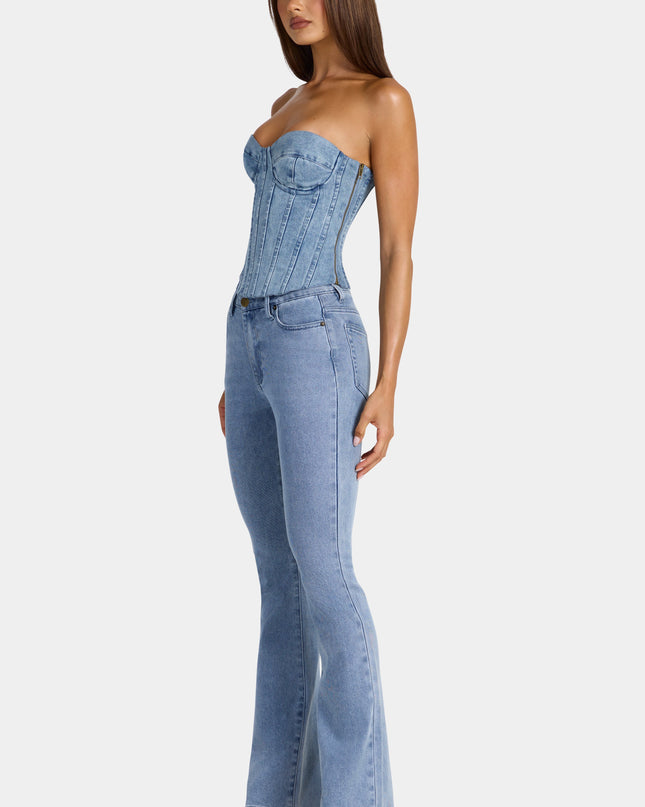 Mid-Blue Low-Rise Flared Jeans