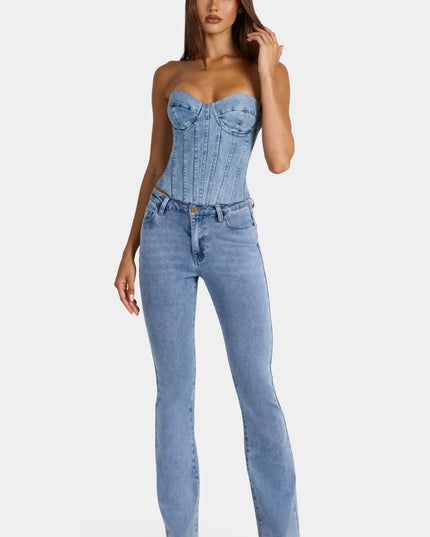 Mid-Blue Low-Rise Flared Jeans