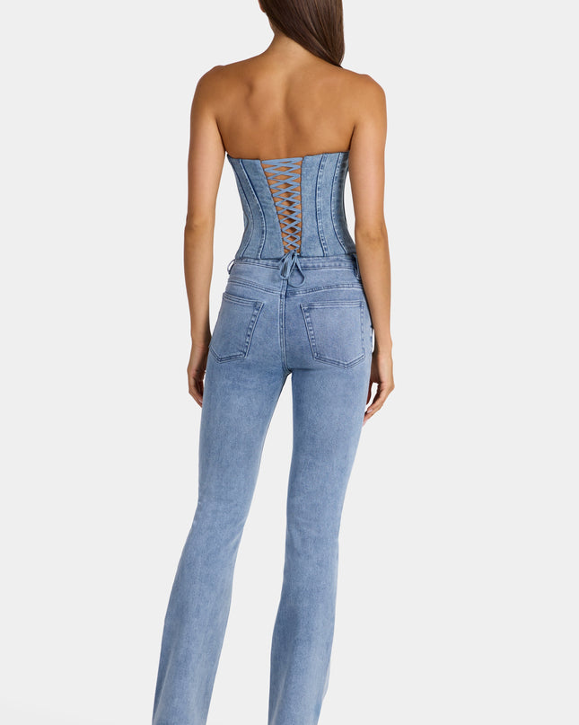 Mid-Blue Low-Rise Flared Jeans