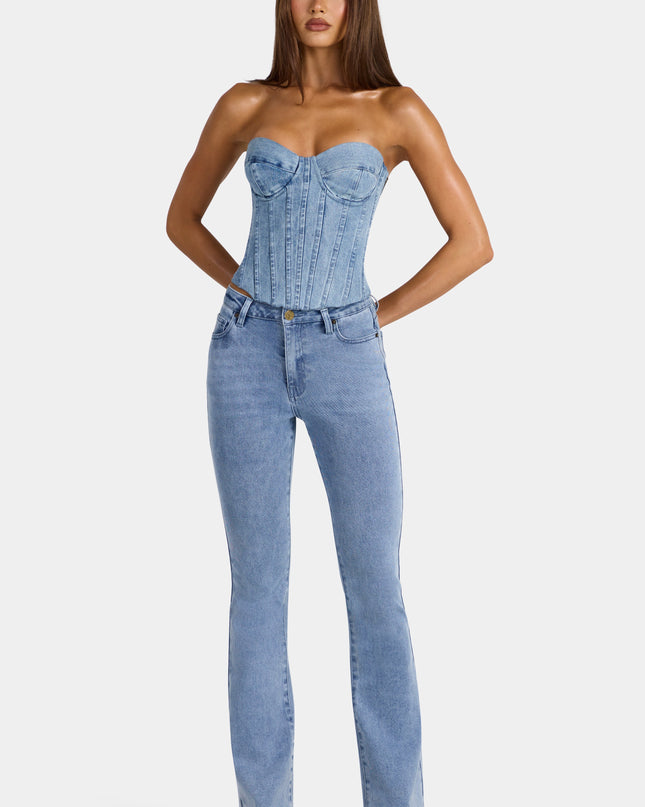Mid-Blue Low-Rise Flared Jeans