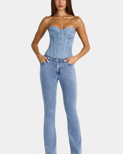 Mid-Blue Low-Rise Flared Jeans