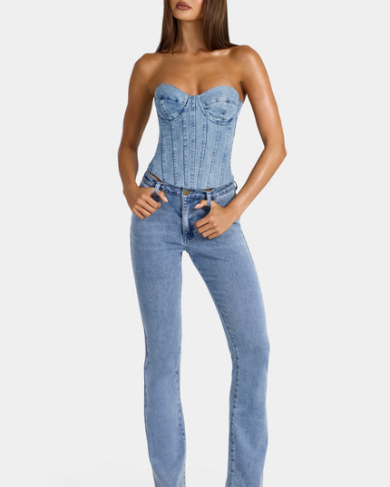 Mid-Blue Low-Rise Flared Jeans