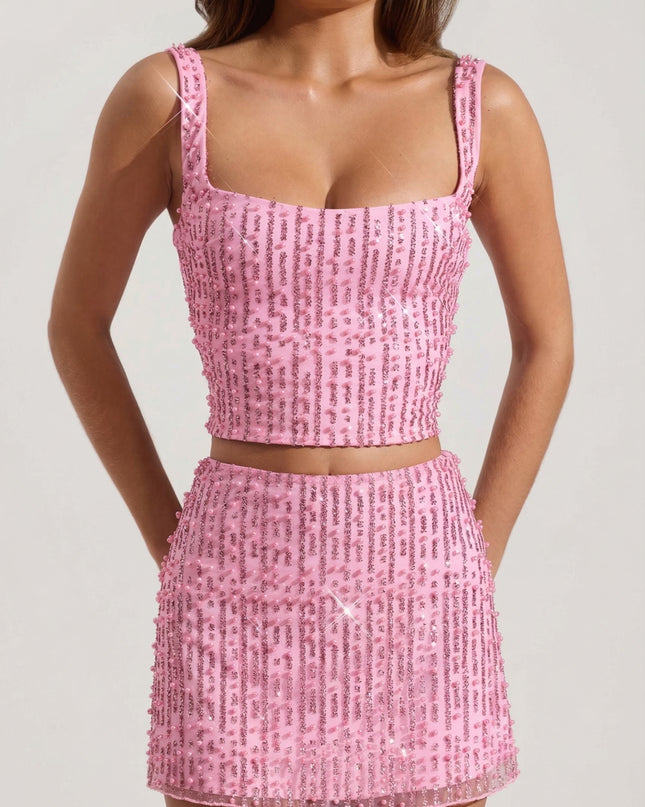 Posy Embellished Square-Neck Crop Top